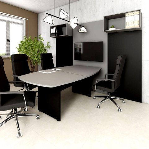 Mesa de Reunião Orgânica 320cm x 110cm Pés Painel Escritório F5 Office Cor:Cinza Sagrado com