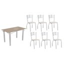 Ver imagem 1 de Conjunto: Mesa de Cozinha Elba Tampo Madeirado C/ Vidro 120cm e 6 Cadeiras Portugal Cromada/freijo