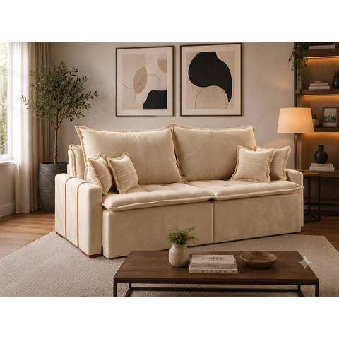 Sofa Orfeu 2.40 Nobly Veludo Bege