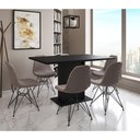 Ver imagem 1 de Mesa Jantar Londres Retangular Preta 137x90cm 6 Cadeiras Estofadas Nude Médio Ferro Preto