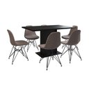 Ver imagem 6 de Mesa Jantar Londres Retangular Preta 137x90cm 6 Cadeiras Estofadas Nude Médio Ferro Preto