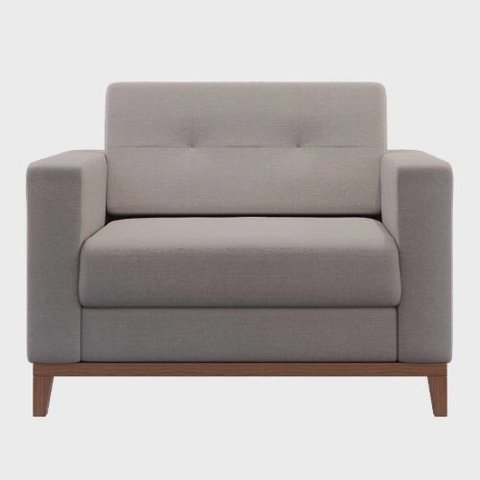 Poltrona Decorativa Living Tecido Linho Base Madeira para Sala - Linho Bege