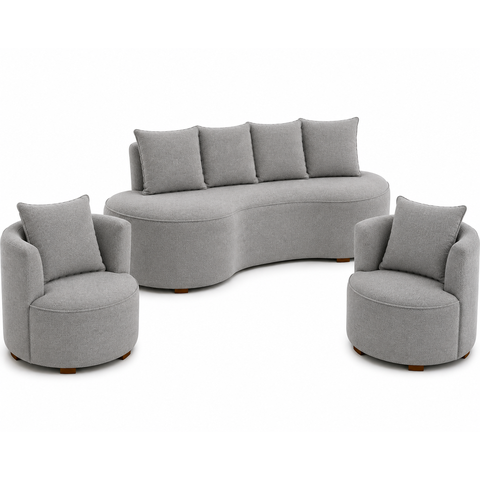 Kit Sofá Orgânico 210 cm 2 Poltronas Orgânico Boucle Cinza Claro