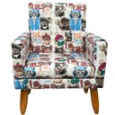 Ver imagem 3 de Kit 2 Poltrona Decorativa Infantil Para Quarto Sala De Brinquedos Suede Estampa Gatos Pé Castanho