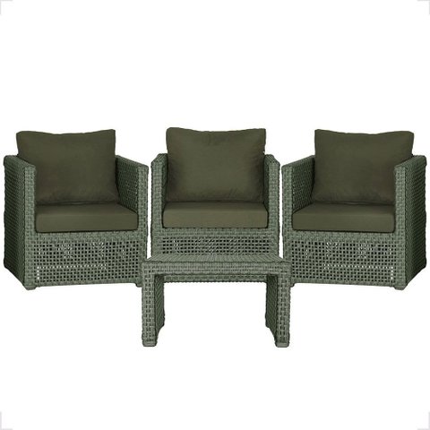 Mesa Centro e 3 Poltronas Madri Corda Náutica Estofado 13 Trama Original