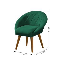 Kit 6 Poltronas Decorativa Canastra Estofada Veludo Verde Esmeralda Pés Palito em Madeira Maciça - 4