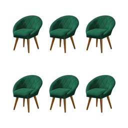 Kit 6 Poltronas Decorativa Canastra Estofada Veludo Verde Esmeralda Pés Palito em Madeira Maciça - 1