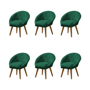 Kit 6 Poltronas Decorativa Canastra Estofada Veludo Verde Esmeralda Pés Palito em Madeira Maciça