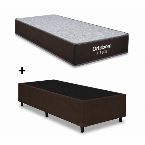 Cama Box Base Solteiro Marrom Colchao Fit D33 Espuma 88x188 - Ortobom