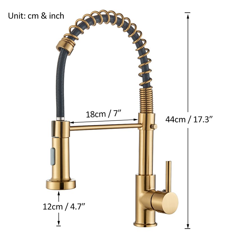 Torneira de Cozinha de Ouro Escovado, Pull Down, Spray de 2 Vias, Single Handle, Torneira Misturador - 3