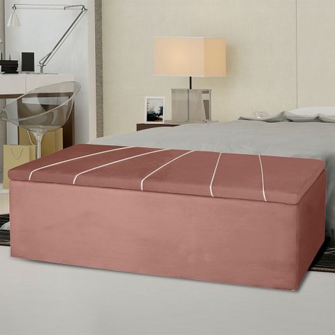 Calçadeira Baú Berlim King 195 Cm Suede Rose - MV Estofados Shop