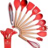 Kit 12 Utensílios de Cozinha Silicone Cabo Madeira Vermelho - 1