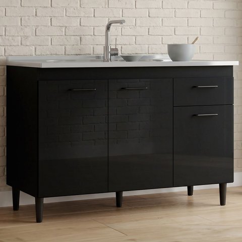 Balcão de Cozinha com Pia Inox 120cm 3 Portas Classic P11 Preto - Mpozenato