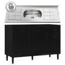 Ver imagem 2 de Balcão de Cozinha com Pia Inox 120cm 3 Portas Classic P11 Preto - Mpozenato