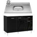Ver imagem 2 de Balcão de Cozinha com Pia Inox 120cm 3 Portas Classic P11 Preto - Mpozenato