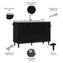 Ver imagem 3 de Balcão de Cozinha com Pia Inox 120cm 3 Portas Classic P11 Preto - Mpozenato