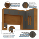 Ver imagem 5 de Guarda Roupa Casal Modulado com Espelho e Cabeceira 100% MDF Imperial Yescasa Cinamomo/Cinza Chumbo