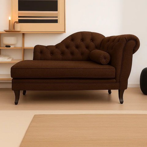 Recamier Divã Larissa 1,20cm Esquerdo Linho:marrom/liso