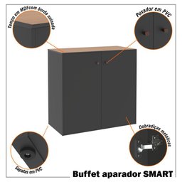 Buffet Aparador Smart Office 2 Portas e Tampo Mdf Usinado 76cm  - Preto e Cedro - 9