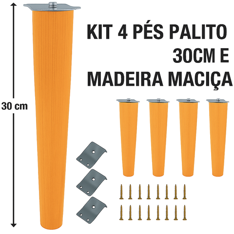 Kit Pés Palito 30cm com Chapinhas – Madeira Maciça + Encaixe Rápido
