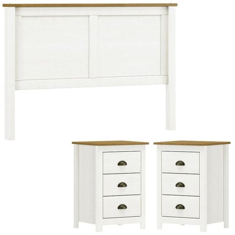 Cabeceira Queen e 02 Mesas Cabeceira 3 Gv Madeira Maciça Branco Freijo Milani Store