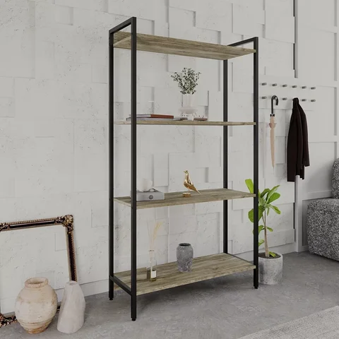 Estante de Livros Industrial Aço 80CMX146CM Multiuso 4 Prateleiras Active Yescasa Marrom/Carvalho