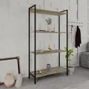 Ver imagem 1 de Estante de Livros Industrial Aço 80CMX146CM Multiuso 4 Prateleiras Active Yescasa Marrom/Carvalho