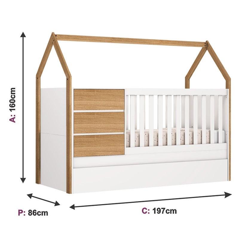 Berço Multifuncional com Casinha Ambiente Alicia Branco Acetinado Bétula - Carolina - 4