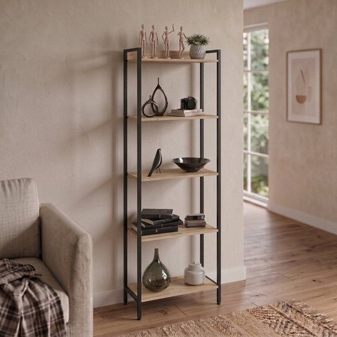 Estante de Livros Industrial Aço 60CMX187CM Multiuso 5 Prateleiras Active Yescasa Marrom/Carvalho