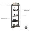 Ver imagem 6 de Estante de Livros Industrial Aço 60CMX187CM Multiuso 5 Prateleiras Active Yescasa Marrom/Carvalho Dark