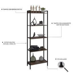 Estante de Livros Industrial Aço 60CMX187CM Multiuso 5 Prateleiras Active Yescasa Marrom/Nogal - 6 Estante de Livros Industrial Aço 60CMX187CM Multiuso 5 Prateleiras Active Yescasa Marrom/Nogal - 6