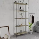 Ver imagem 1 de Estante de Livros Industrial Aço 80CMX187CM Multiuso 5 Prateleiras Active Yescasa Marrom/Carvalho