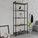Ver imagem 1 de Estante de Livros Industrial Aço 80CMX187CM Multiuso 5 Prateleiras Active Yescasa Marrom/Carvalho Dark
