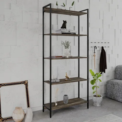 Estante de Livros Industrial Aço 80CMX187CM Multiuso 5 Prateleiras Active Yescasa Marrom/Carvalho Dark