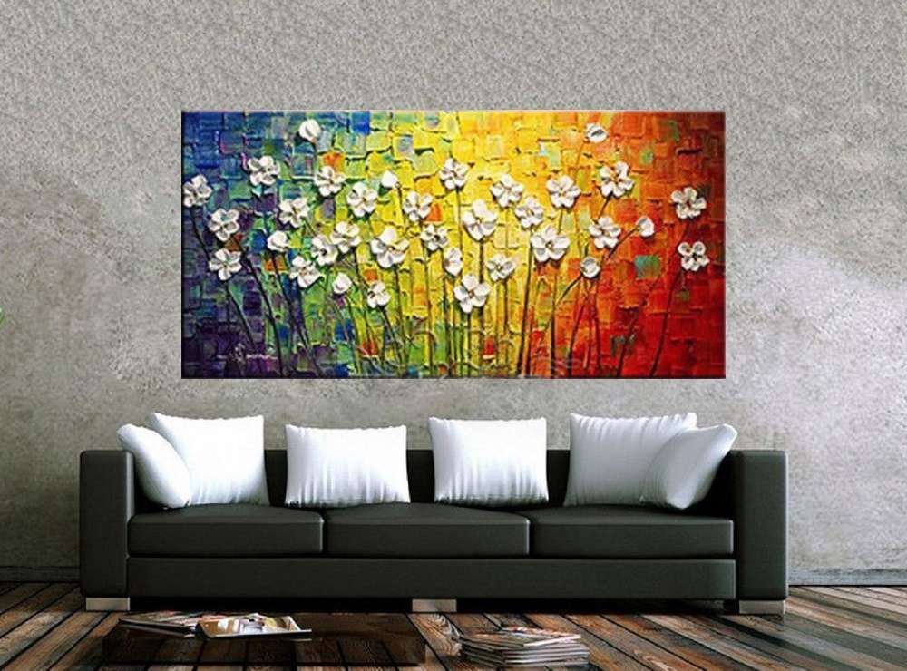 Quadro Pintura Tela Arvores e Flores Modernas Em Altos Relevos 2053: 60cm (A) x 110cm (L) - 2