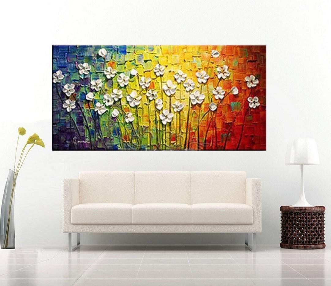 Quadro Pintura Tela Arvores e Flores Modernas Em Altos Relevos 2053: 60cm (A) x 110cm (L) - 3