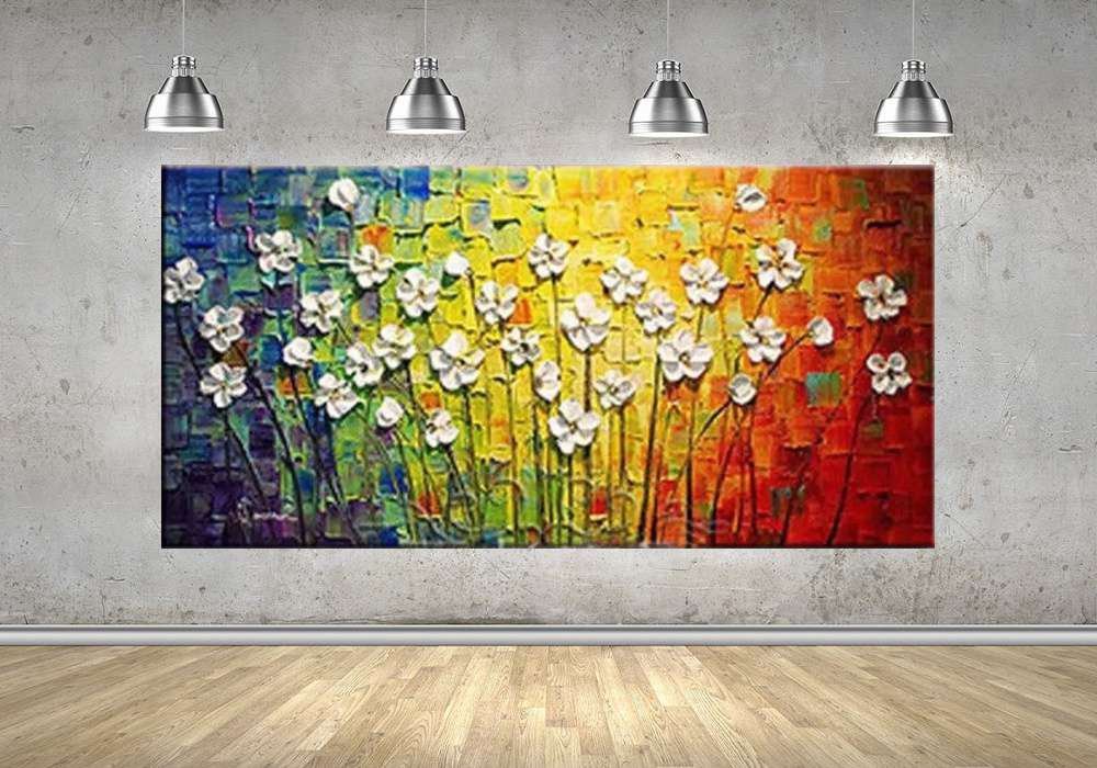 Quadro Pintura Tela Arvores e Flores Modernas Em Altos Relevos 2053: 60cm (A) x 110cm (L) - 4