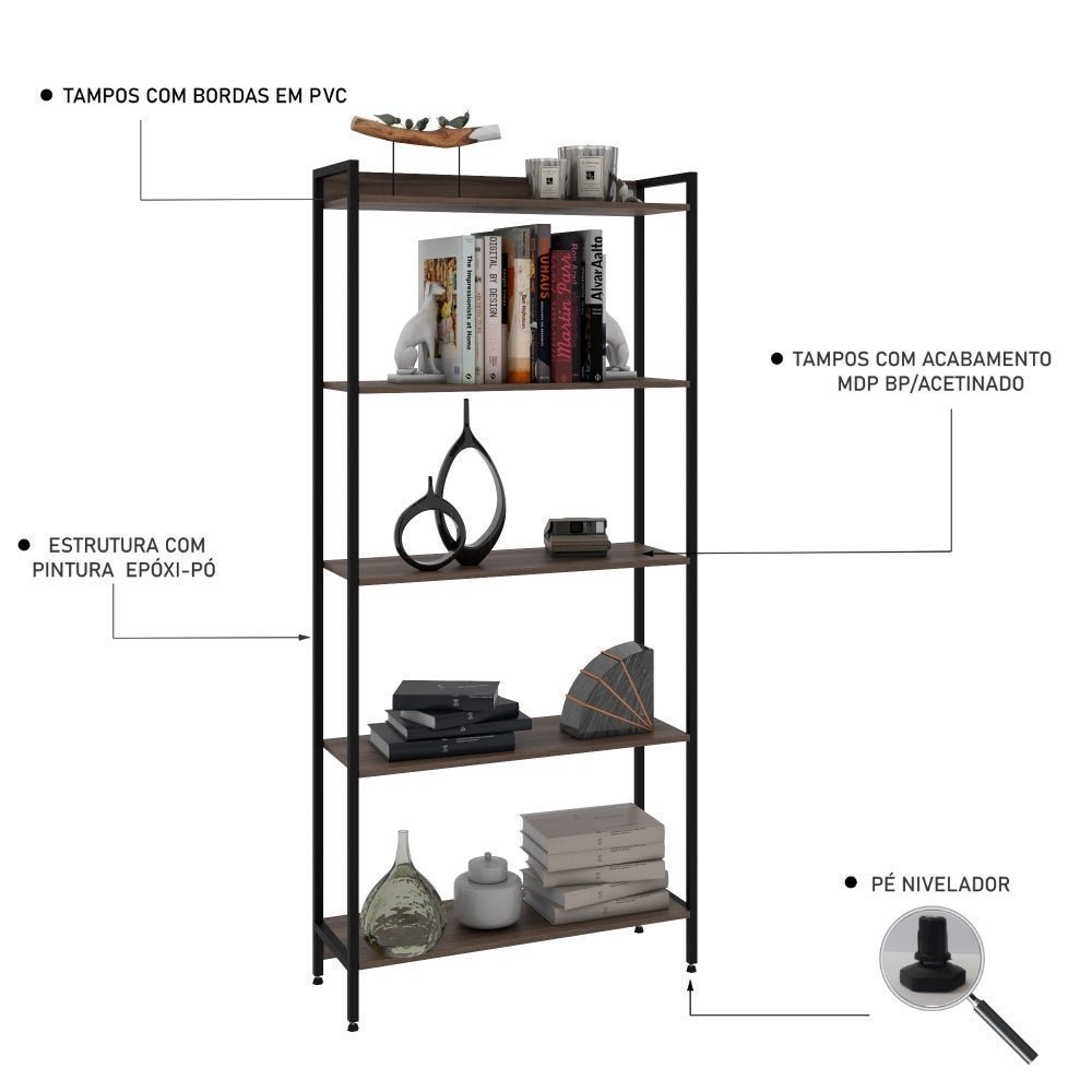 Estante para Livros Industrial Aço Multiuso 5 Prateleiras 187x80cm Active Yescasa - 6