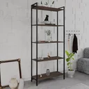 Ver imagem 1 de Estante de Livros Industrial Aço 80CMX187CM Multiuso 5 Prateleiras Active Yescasa Marrom/Nogal