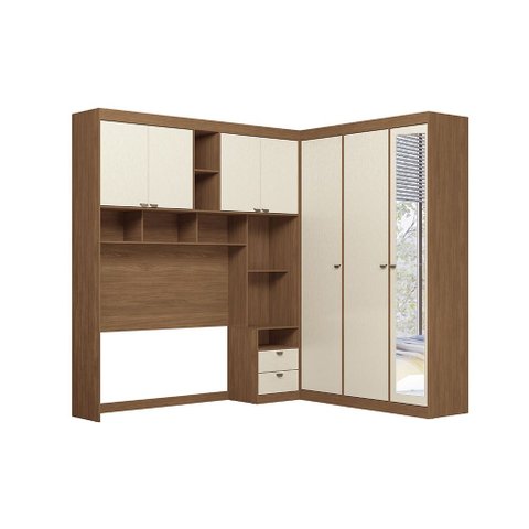Quarto Modulado Casal Completo com Espelho 7 Portas 4 Gavetas Lugano Jatoba Areia Santos Andirá