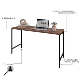 Escrivaninha Mesa Escritório Estilo Active 135cm Industrial Yescasa Nogal - 4