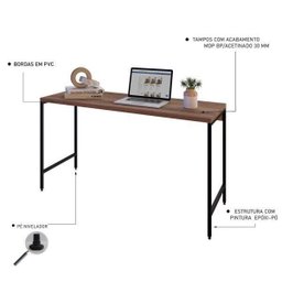 Escrivaninha Mesa Escritório Estilo Active 135cm Industrial Yescasa Nogal Marrom - 4 Escrivaninha Mesa Escritório Estilo Active 135cm Industrial Yescasa Nogal Marrom - 4