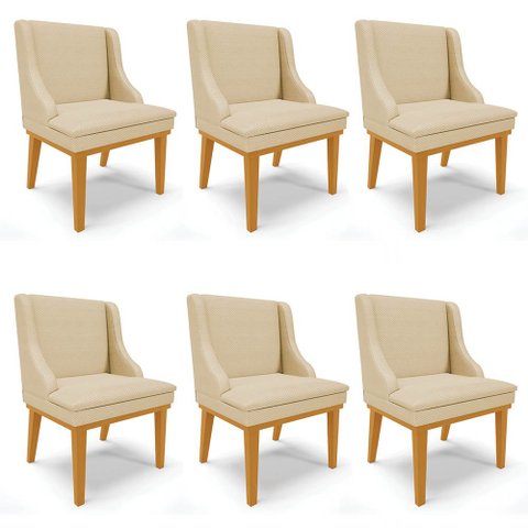 Kit 6 Cadeiras Estofadas para Sala de Jantar Base Fixa de Madeira Castanho Lia Veludo Off White - Ib