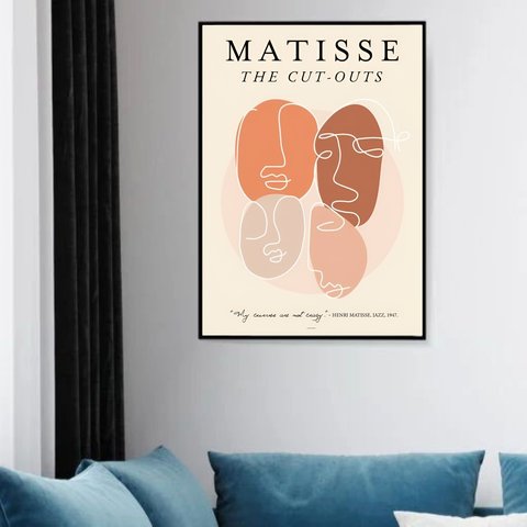Quadro Decorativo Faces Matisse Minimalista Terra - 70x50cm:moldura Preta