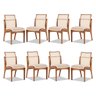 Kit 8 Cadeiras de Madeira Estofada para Mesa de Jantar Linho Bege com Encosto Rattan M58 RMI - 1