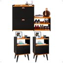 Ver imagem 1 de Kit Quarto 2 Mesas Cabeceira Nicho Gavetas Retrô Sapateira Vertical Banco 21 Pares Calçados - Rpm