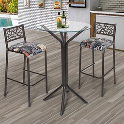 Conjunto Bistrô Dani Com 2 Banquetas e Mesa Tampo de Vidro Redondo Ciplafe Tubo  - 1