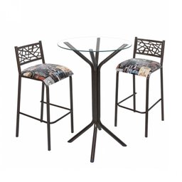 Conjunto Bistrô Dani Com 2 Banquetas e Mesa Tampo de Vidro Redondo Ciplafe Tubo  - 2