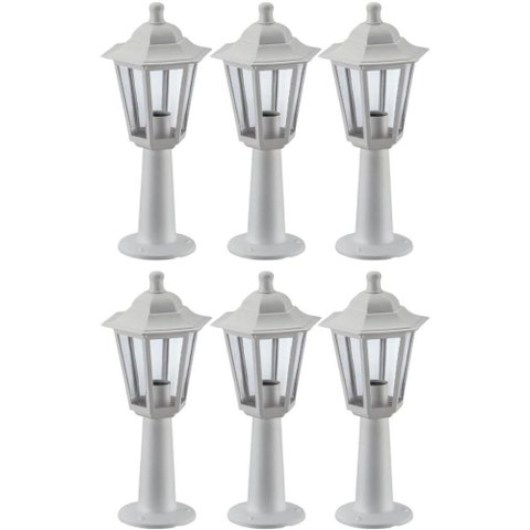 6 Balizadores Clássicos Brancos 44cm Luminárias de Chão Lente Transparente Gregos Dital