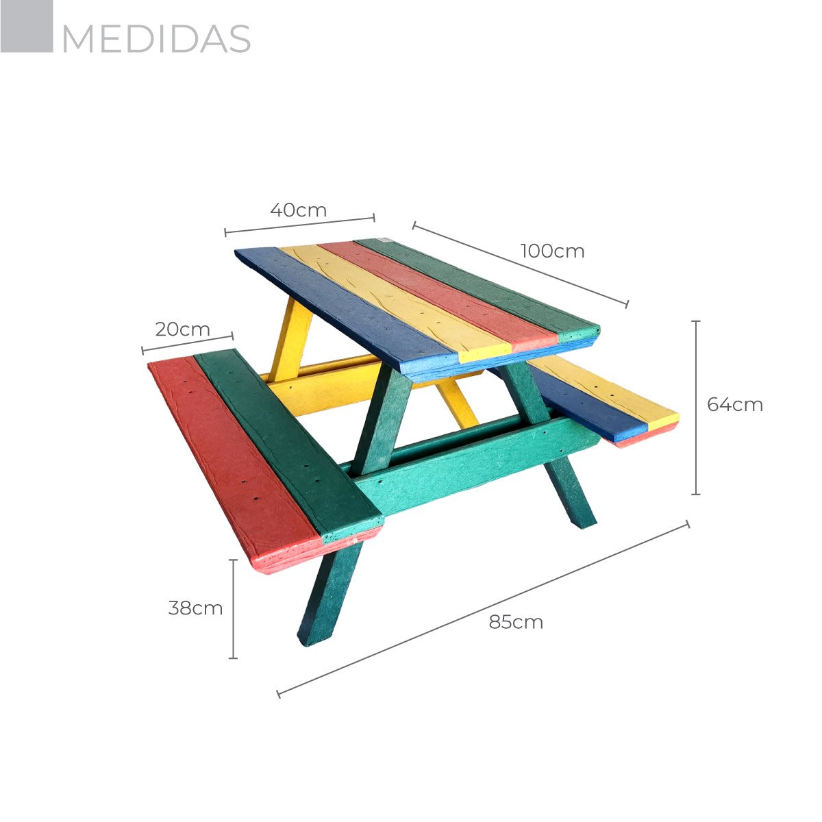 Mesa de Piquenique em Madeira Plástica Maciça Colorida 100% Reciclada 1m / Lc-06c - 4